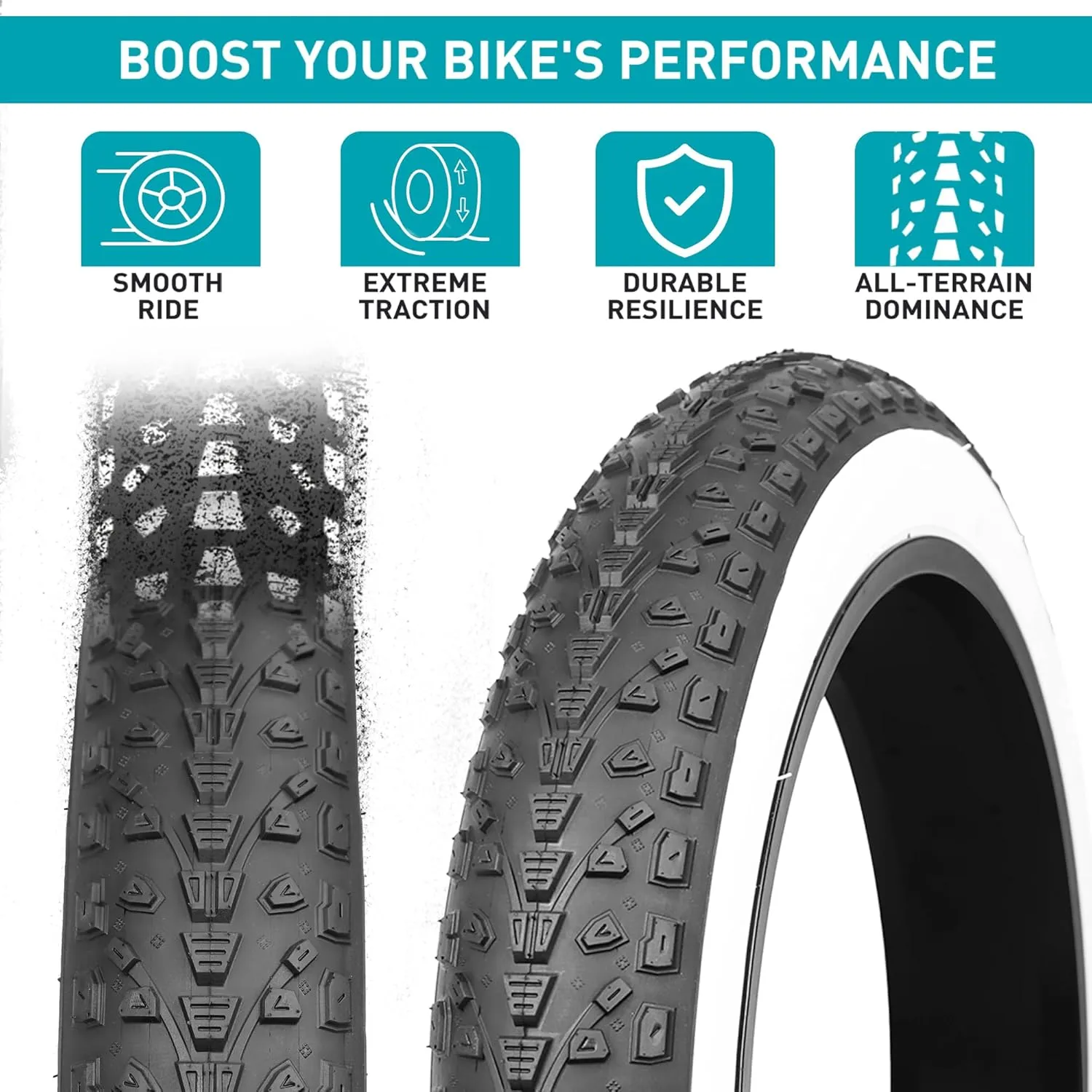 20/24/26x3.0 Electric Bike Tire Fat E-Bike Tires Heavy Duty High-Performance Wear-Resistant Mountain Snow Bicycle Tires/TubesBlack/White Wall