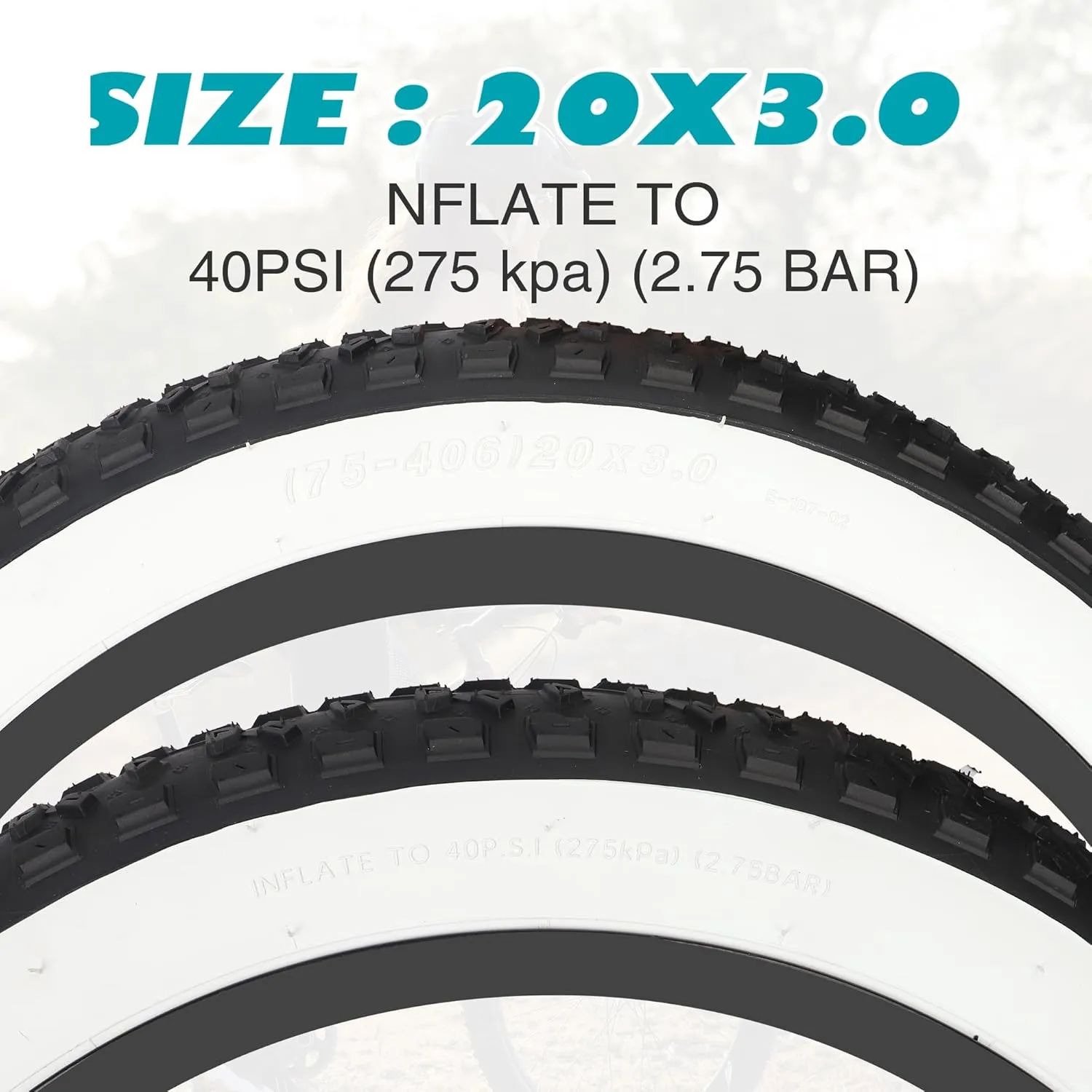 20/24/26x3.0 Electric Bike Tire Fat E-Bike Tires Heavy Duty High-Performance Wear-Resistant Mountain Snow Bicycle Tires/TubesBlack/White Wall
