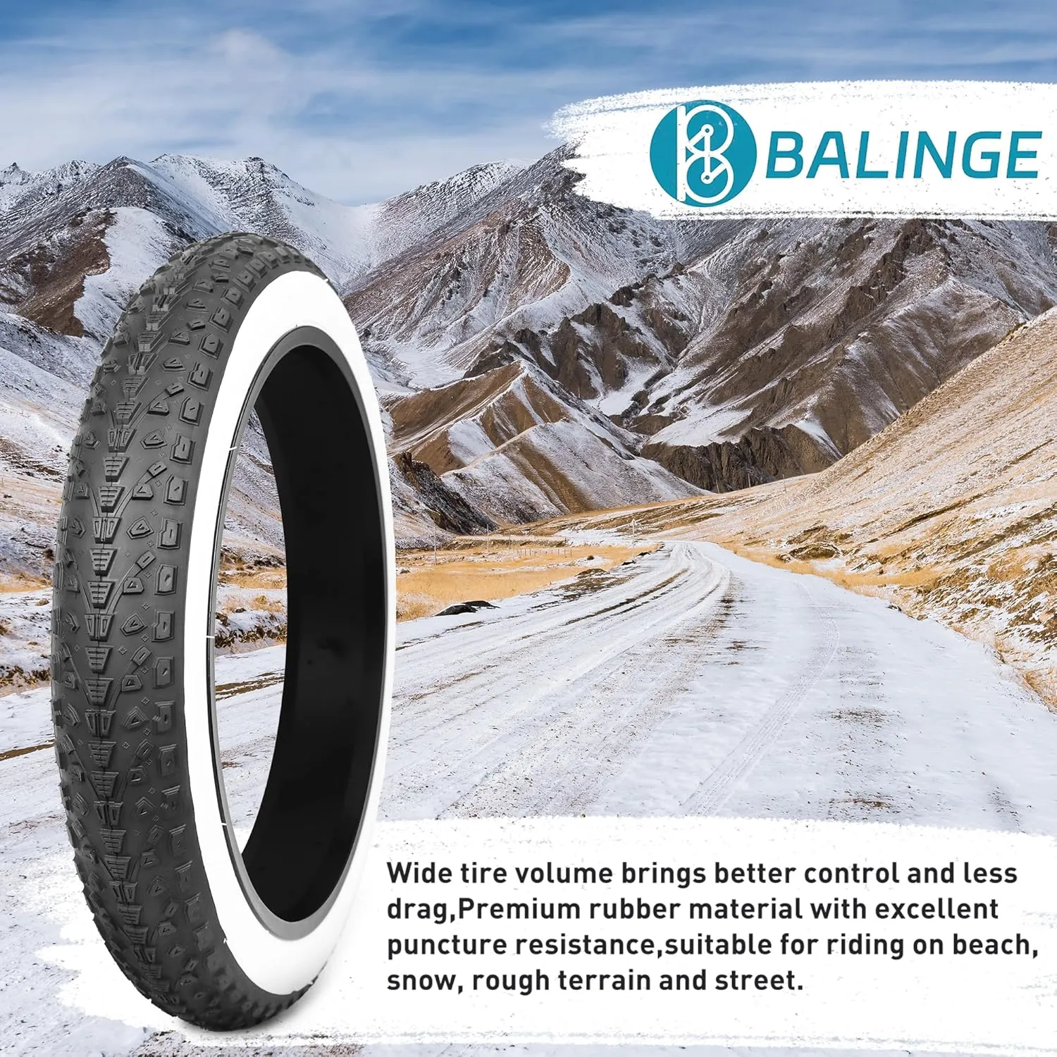 20/24/26x3.0 Electric Bike Tire Fat E-Bike Tires Heavy Duty High-Performance Wear-Resistant Mountain Snow Bicycle Tires/TubesBlack/White Wall