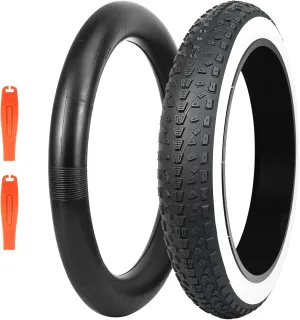 20/24/26x3.0 Electric Bike Tire Fat E-Bike Tires Heavy Duty High-Performance Wear-Resistant Mountain Snow Bicycle Tires/TubesBlack/White Wall