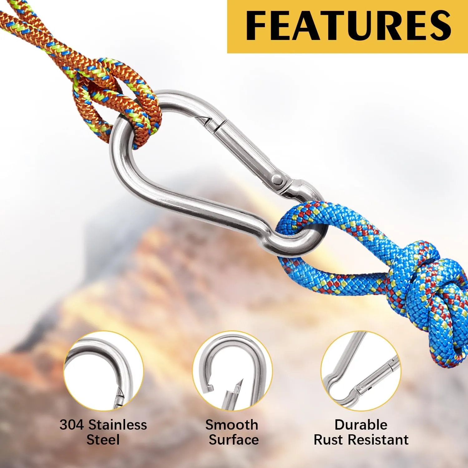 304 Stainless Steel Carabiner 2 inch, 3 inch, 4 inch, 5 Inch.Heavy Duty Carabiner Clips.Stainless Steel Spring Snap Hooks for Camping  Travelling.