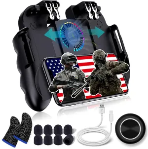 4 Trigger USB Mobile Game Controller with Cooling Fan Adjustable Stand for PUBG/Call of Duty/Fotnite [6 Finger Mode] GAMR  L1R1 L2R2 Gaming Grip Gamepad