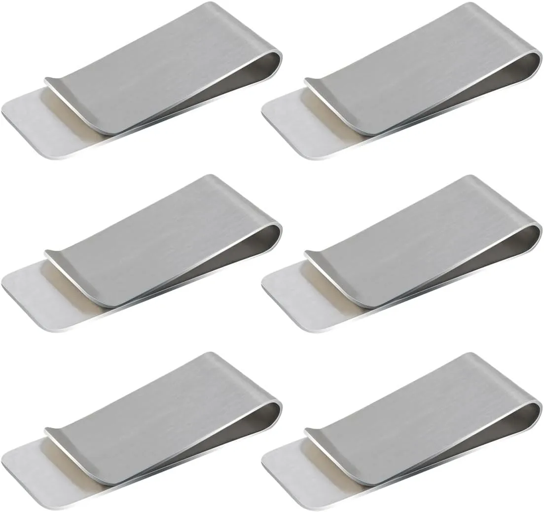 6 Pack Stainless Steel Money Clip Metal Wallet Clip for Men Men's Slim Cash Clip Small Money Clips for Cash and Credit Card Holder Metal Money Clips Minimalist Front Pocket Wallet Clip (Silver)