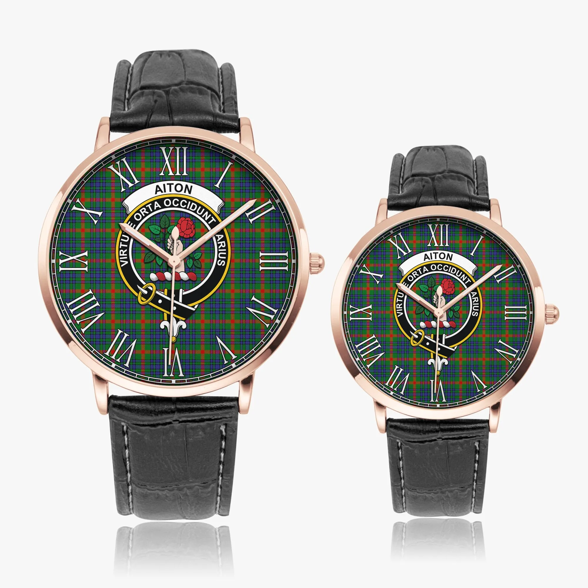 Aiton Tartan Family Crest Leather Strap Quartz Watch