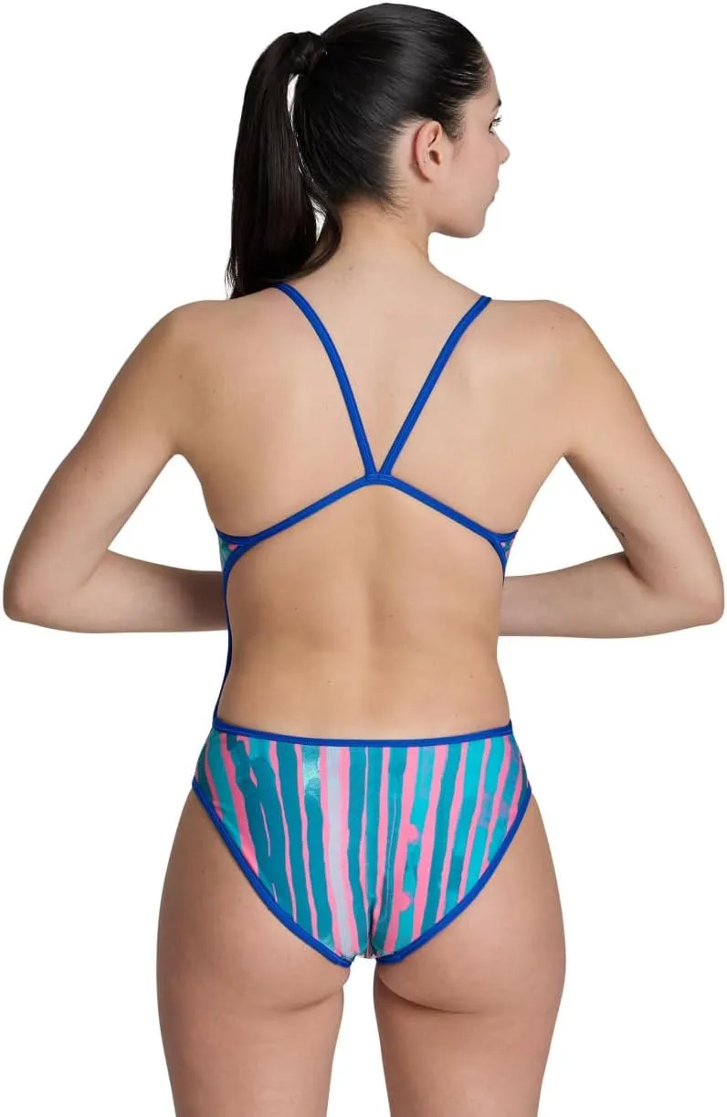 ARENA Performance Women's Reversible Challenge Back Athletic Swimsuit MaxLife One Piece Training Suit, Neon Blue/Multi
