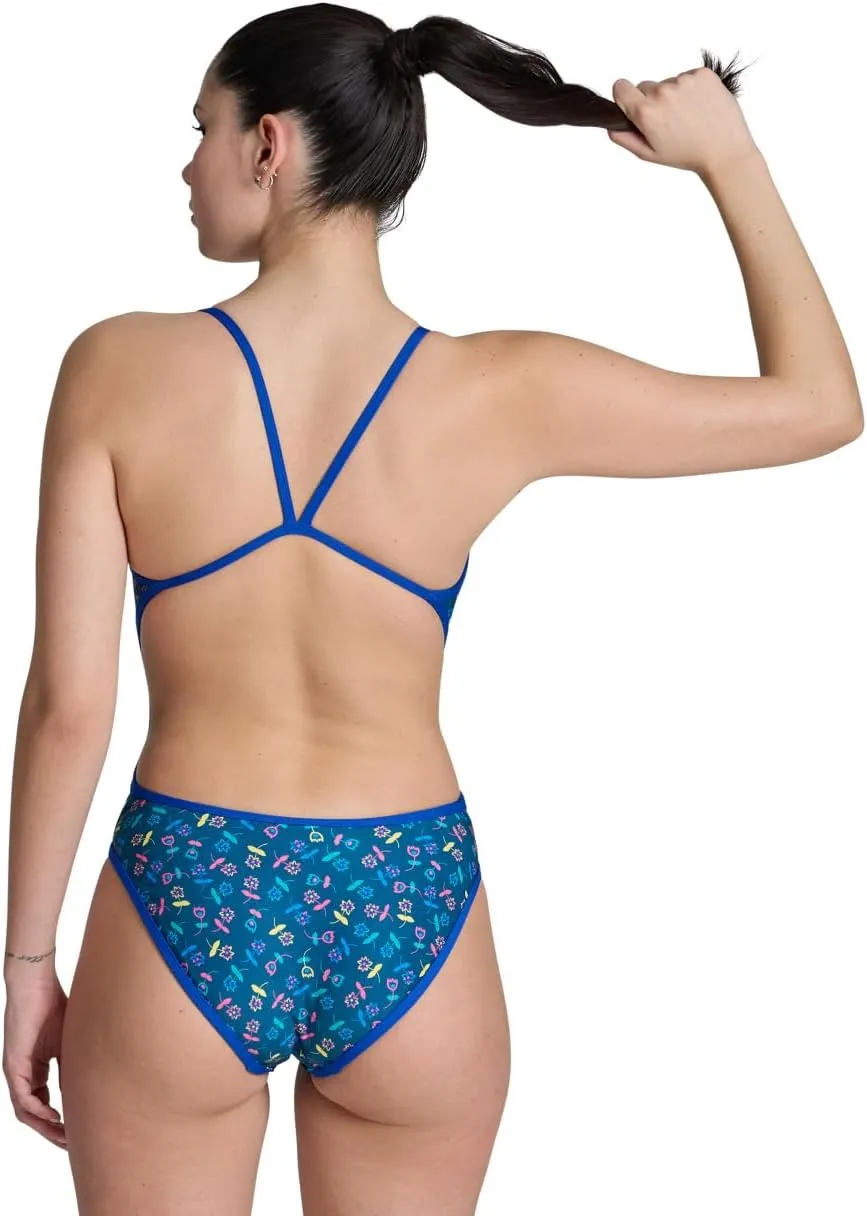 ARENA Performance Women's Reversible Challenge Back Athletic Swimsuit MaxLife One Piece Training Suit, Neon Blue/Multi