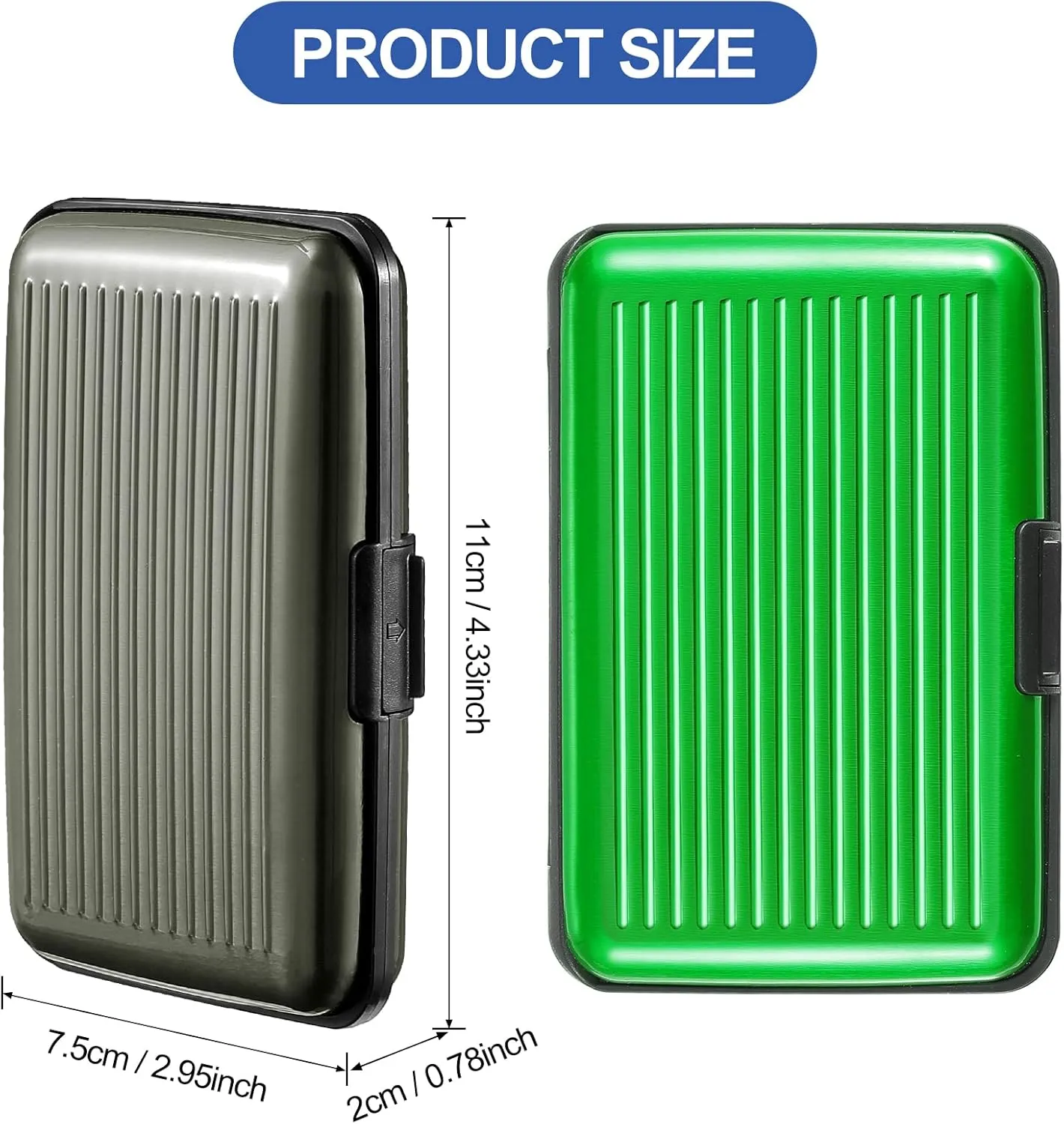 BBTO 2 Pieces Credit Card Holder Slim Mini Rfid Blocking Credit Card Protector Aluminum Business Box Metal ID Organizer Wallet with 6 Slots for Women Men(Green, Gray)