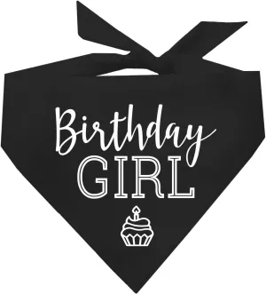 Birthday Girl with Cupcake Dog Bandana | 100% Cotton | Made in USA | Birthday | Pawty | Party Theme | Celebration Supplies | Photoshoot | Black, One Size (215)