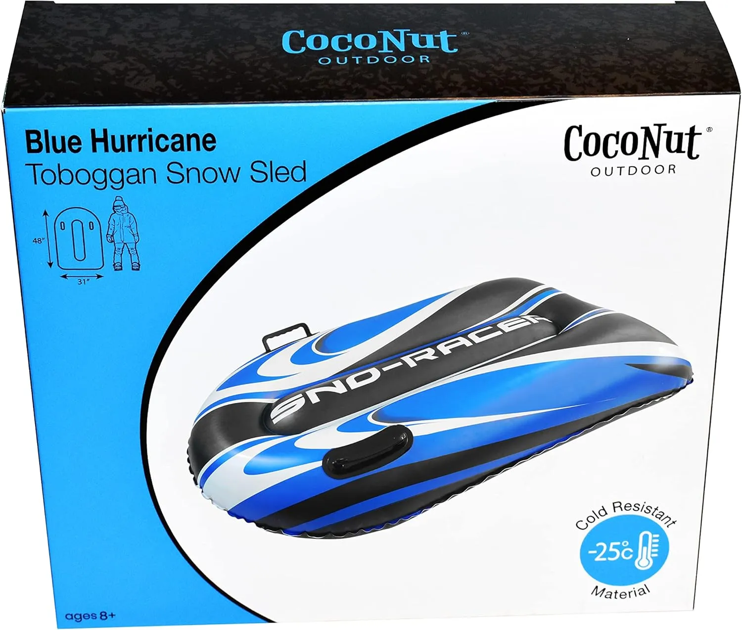 CocoNut Outdoor- 48 Inflatable Toboggan Sleds - Heavy Duty Snow Sleds with Sturdy Handles for Kids, Teens and Adults-Cold Resistant Toboggans -Lightweight Tubes for Boys and Girls