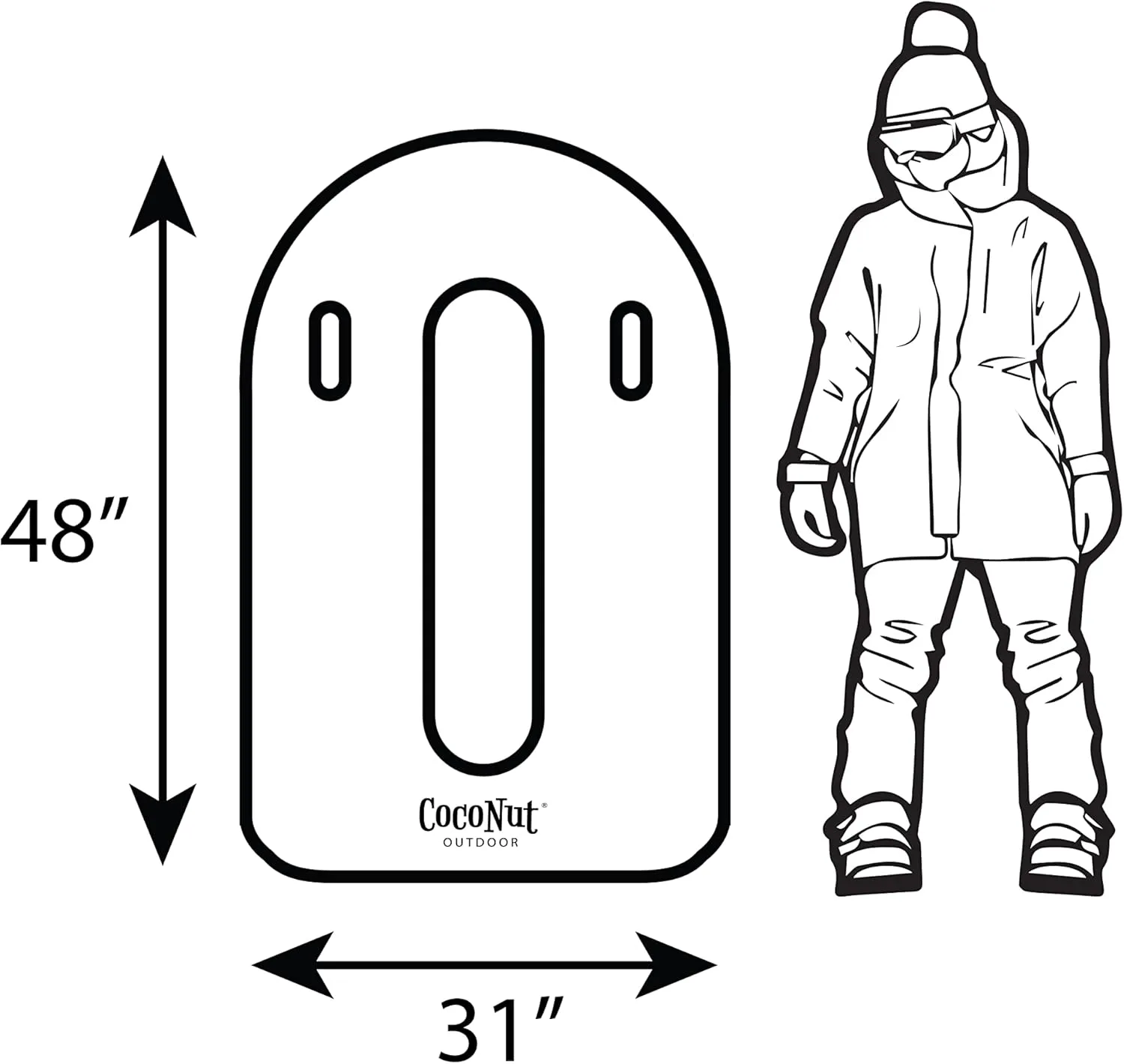 CocoNut Outdoor- 48 Inflatable Toboggan Sleds - Heavy Duty Snow Sleds with Sturdy Handles for Kids, Teens and Adults-Cold Resistant Toboggans -Lightweight Tubes for Boys and Girls