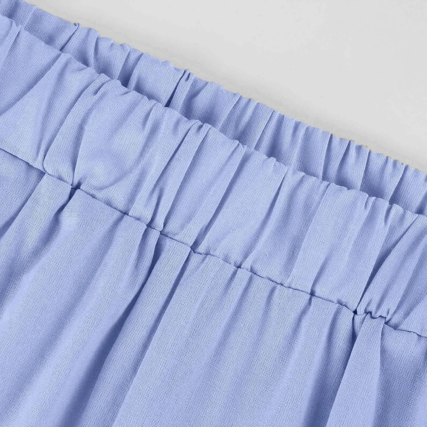 Cropped Linen Pants Women Summer Elastic Waist Straight Leg Plus Size Crop Pants Casual Beach Trousers with Pockets