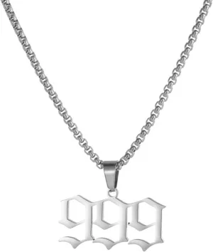 Custom 999Stainless Steel Necklace, Hiphop Punk Rock Pendant Titanium Jewelry, Numerology Gift for Women & Men