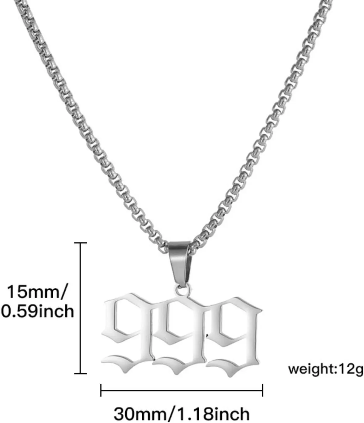 Custom 999Stainless Steel Necklace, Hiphop Punk Rock Pendant Titanium Jewelry, Numerology Gift for Women & Men