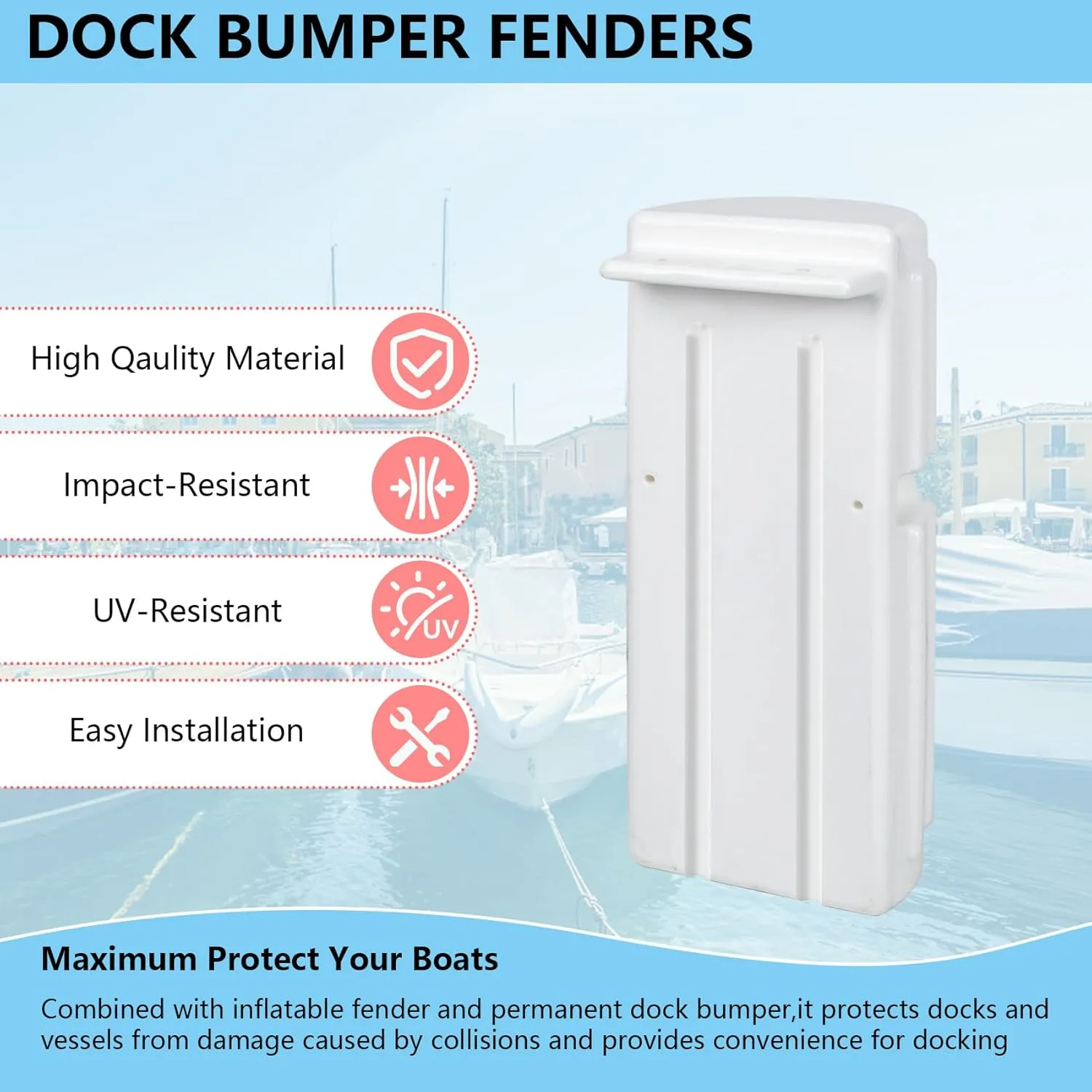 Dock Bumpers,Dock Fenders Bumper,Marine Boat Dock Bumpers,Inflatable Dock Protection for Docking Includes Mounting HardwareWhite/Black/Grey