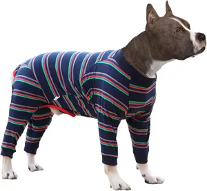 GabeFish Dog Soft Shirt After Surgery, Long Sleeve Onesie Jumsuit for Pets, 4 Legs Pajamas for Dogs Navy Blue 2X-Large