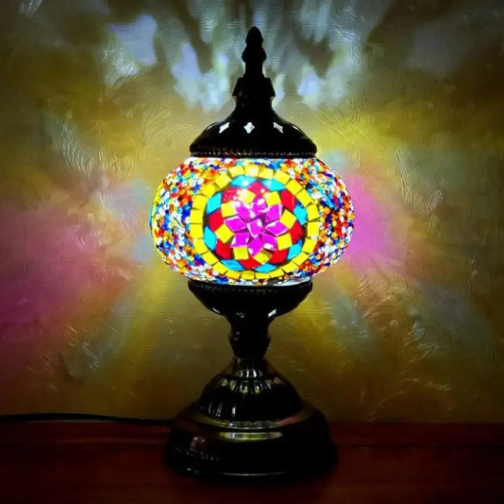 Handcrafted Turkish Stained Glass Nightstand Lamp - Elegant Single-Bulb Table Light for Restaurants