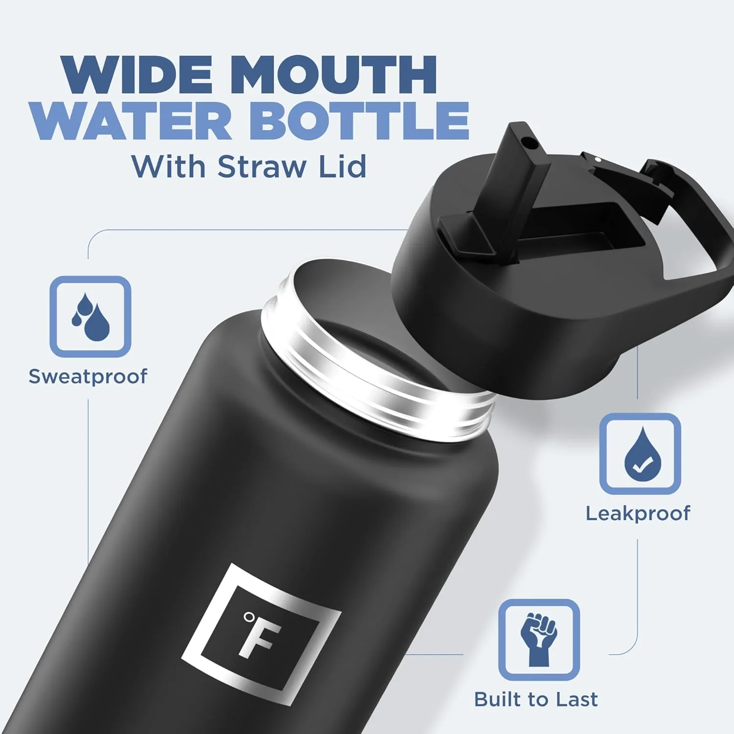 IRON FLASK Camping & Hiking Hydration Flask with 3 Lids - Stainless Steel, Double Walled & Vacuum Insulated Water Bottle - Leak Proof & BPA Free (Winter White, Straw - 40 oz)