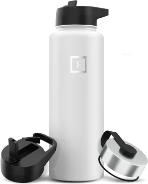 IRON FLASK Camping & Hiking Hydration Flask with 3 Lids - Stainless Steel, Double Walled & Vacuum Insulated Water Bottle - Leak Proof & BPA Free (Winter White, Straw - 40 oz)