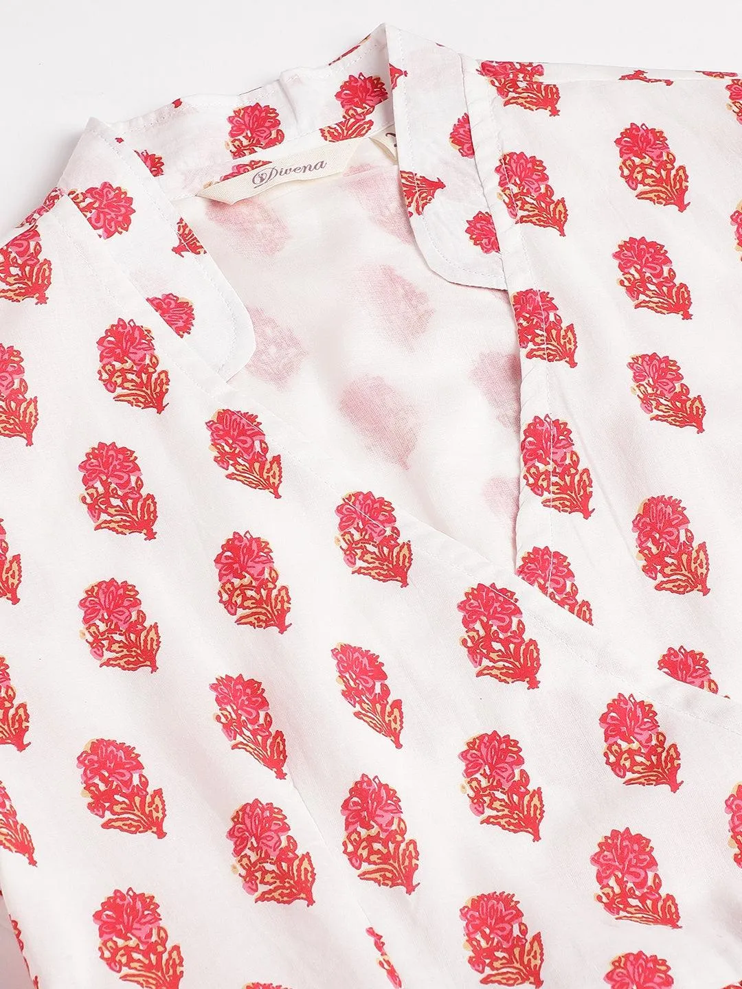 Jashvi White and Red Floral Printed Angarakha Kurta