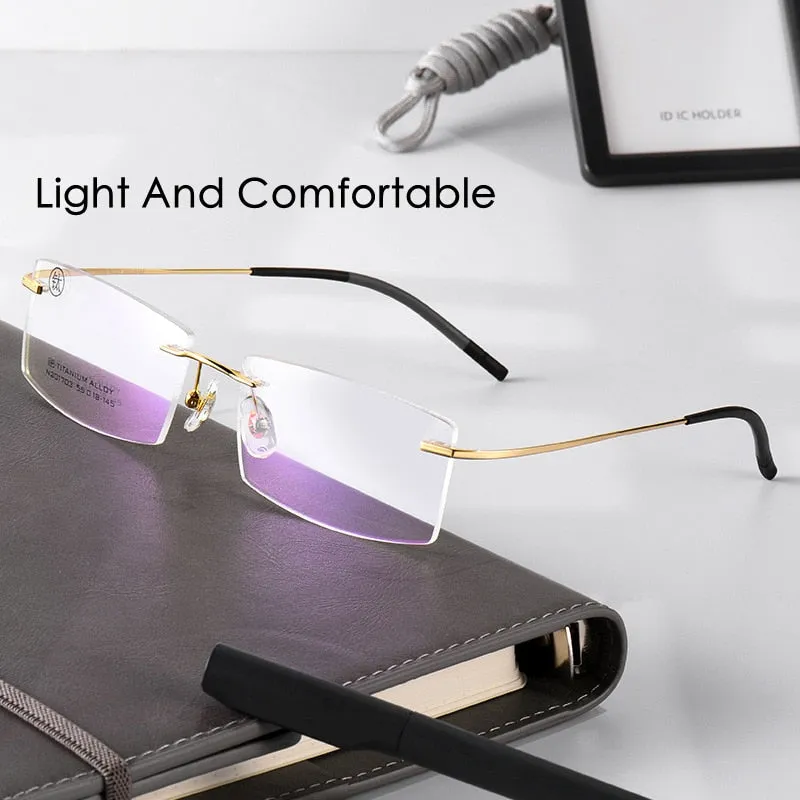 KatKani Men's Rimless IP Titanium AlloySquare Frame Eyeglasses 201703