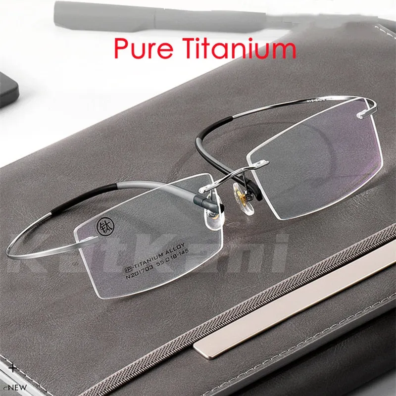 KatKani Men's Rimless IP Titanium AlloySquare Frame Eyeglasses 201703
