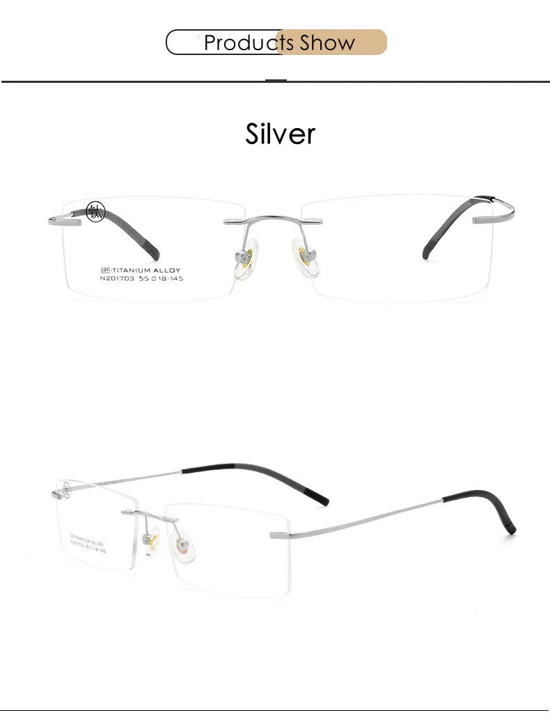 KatKani Men's Rimless IP Titanium AlloySquare Frame Eyeglasses 201703