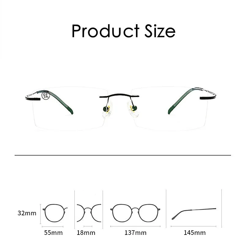 KatKani Men's Rimless IP Titanium AlloySquare Frame Eyeglasses 201703