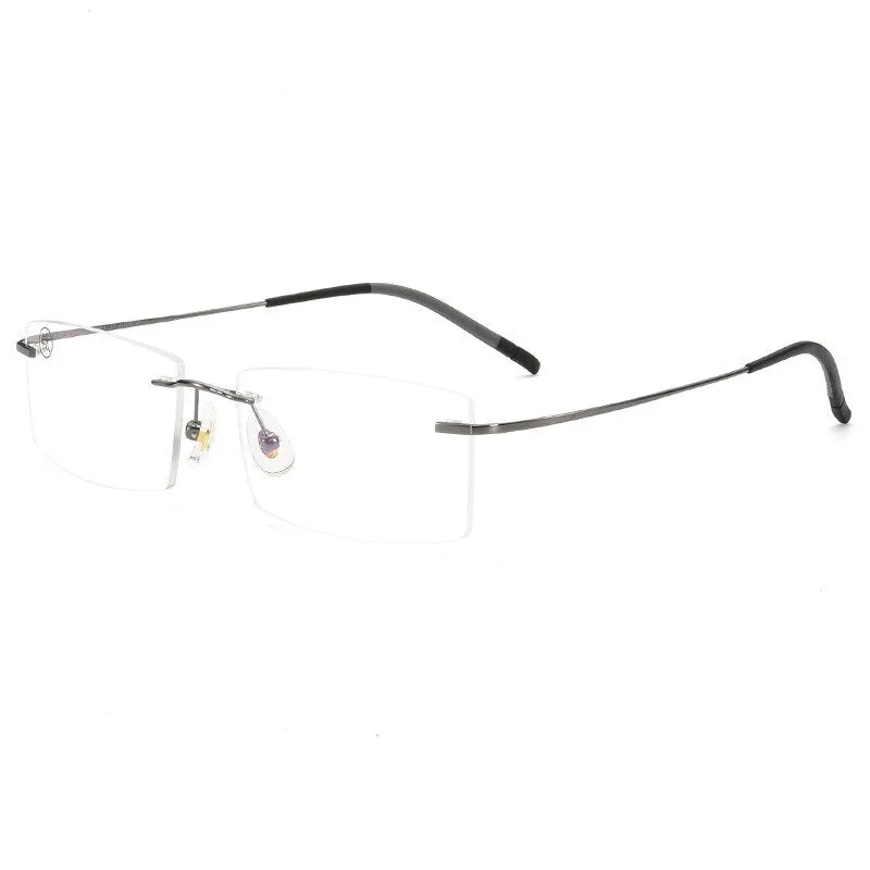 KatKani Men's Rimless IP Titanium AlloySquare Frame Eyeglasses 201703