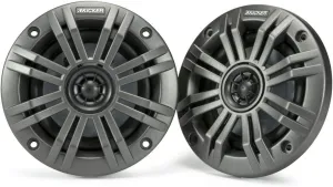 Kicker KM4 4-Inch (100mm) Marine Coaxial Speakers with 1/2-Inch (13mm) Tweeters, 2-Ohm, Charcoal and White Grilles