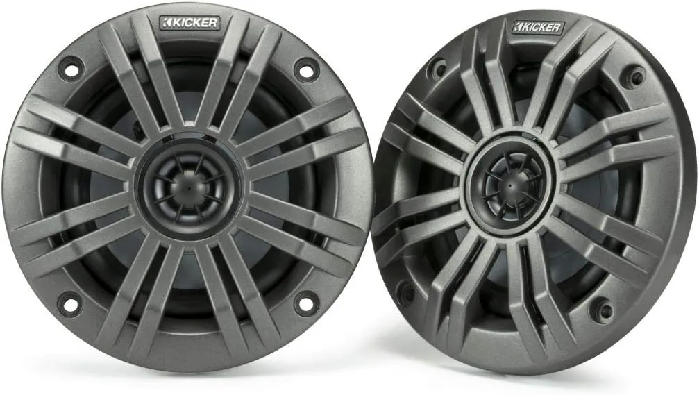 Kicker KM4 4-Inch (100mm) Marine Coaxial Speakers with 1/2-Inch (13mm) Tweeters, 2-Ohm, Charcoal and White Grilles