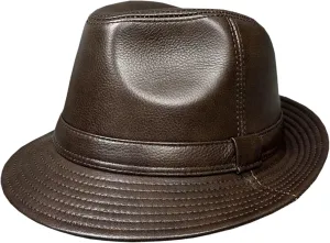 Leather Hat for Men Vintage Trilby Fedora Hat Classic Jazz Hat