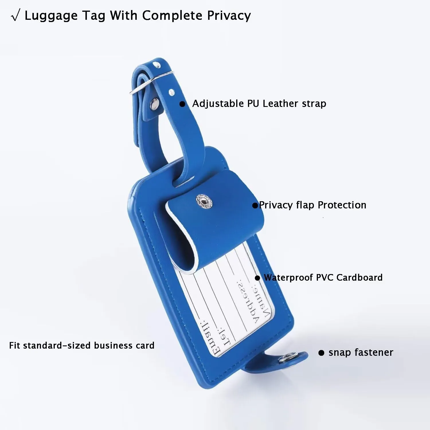 Luggage Bag Tags Leather Travel ID Labels Suitcase Name Tags with Snap