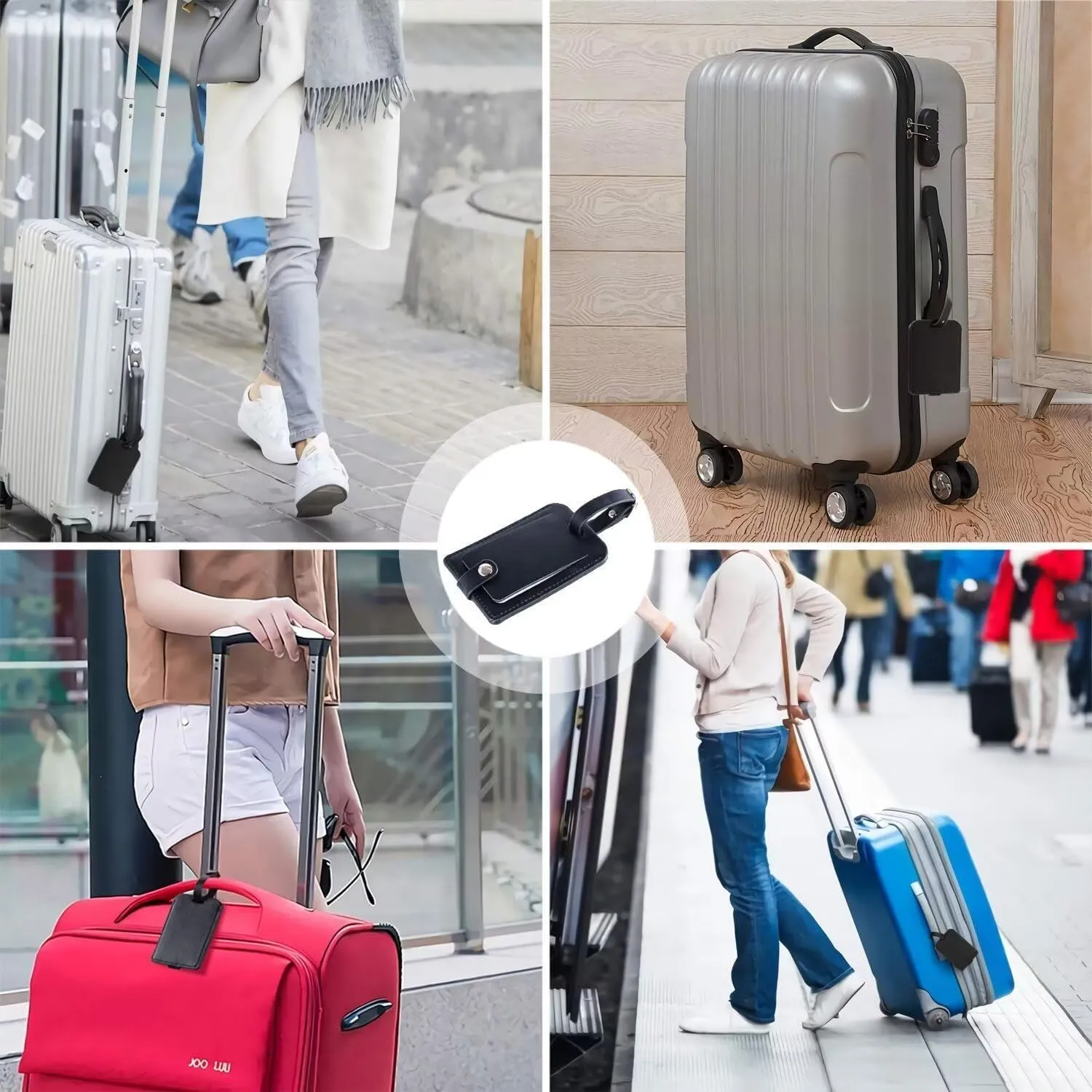 Luggage Bag Tags Leather Travel ID Labels Suitcase Name Tags with Snap