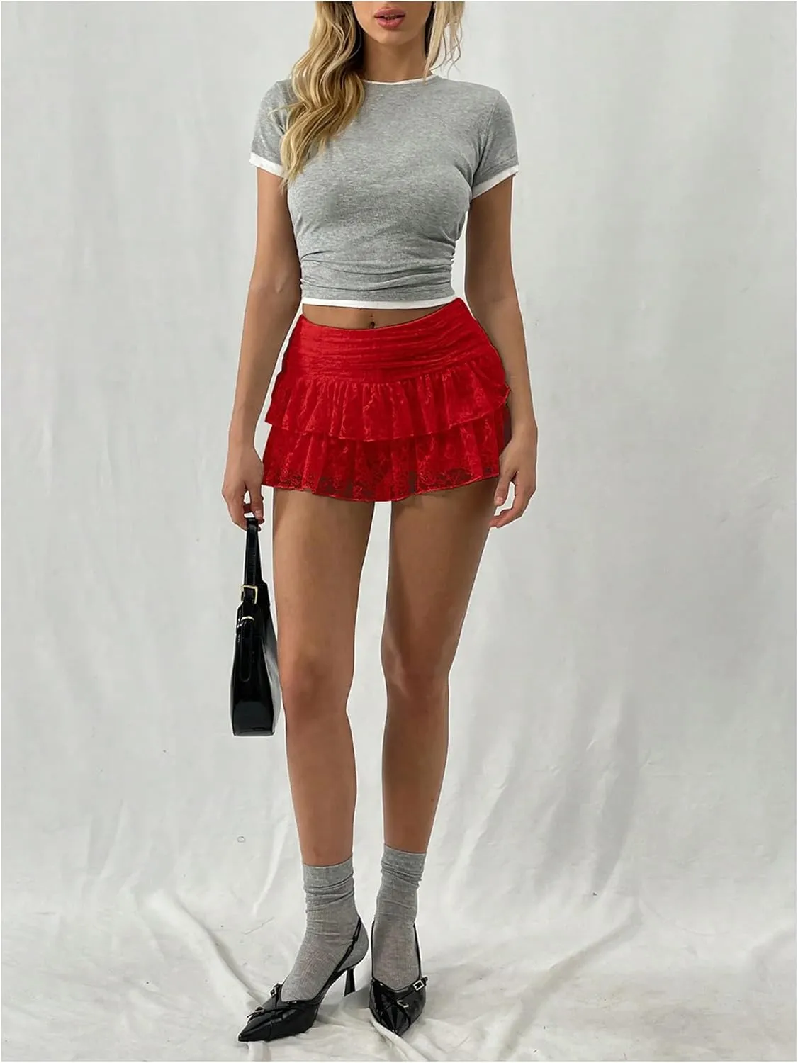 MakeMeChic Women's Lace Mini Skirt with Shorts Leopard Ruffle Skirt Skort