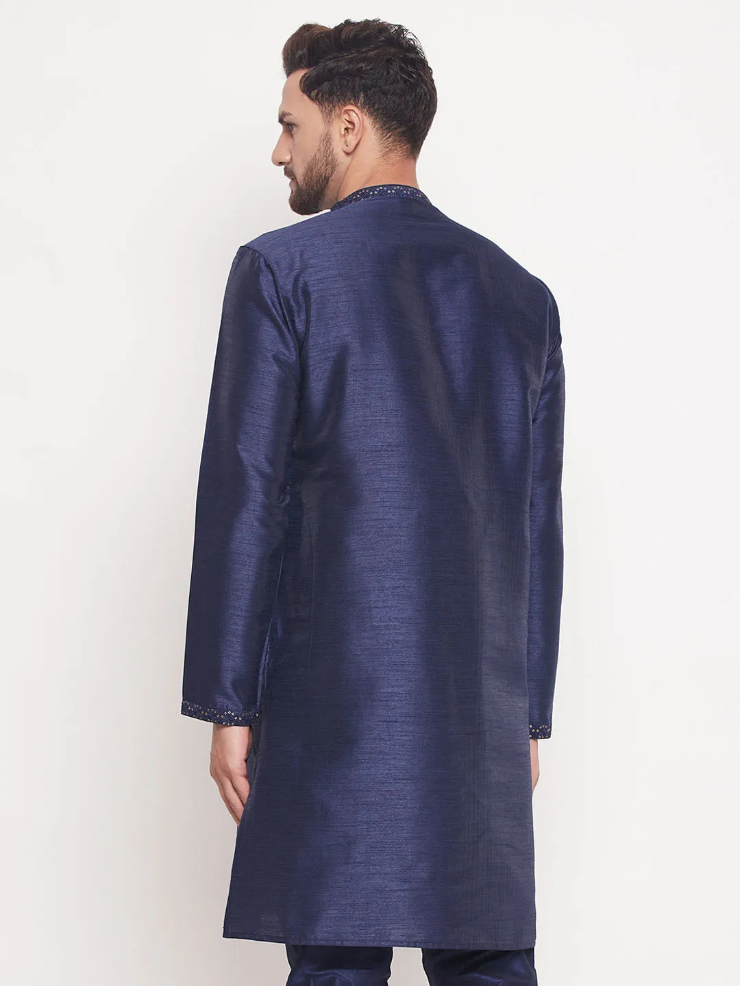 Men's Classic Embroidered Silk Blend Kurta - Vastramay