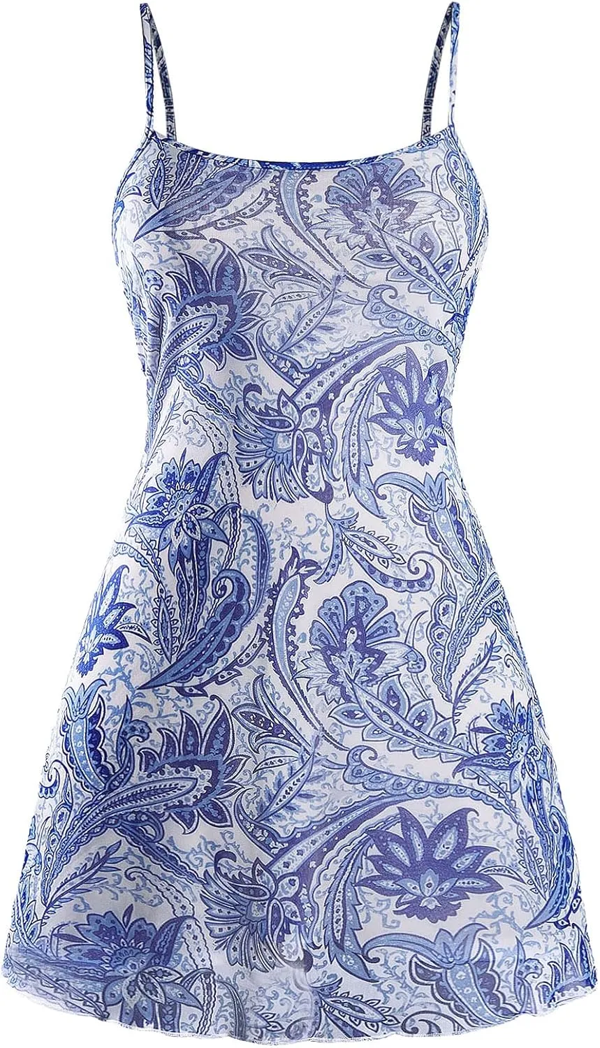 Milumia Women's Vintage 90s Mini Dress Lettuce Trim Mesh Short Dress