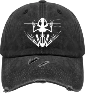 Navy Seal Bone Frog Hat for Mens Washed Distressed Baseball Cap Vintage Washed Dad Hats Quick Dry, Allblack