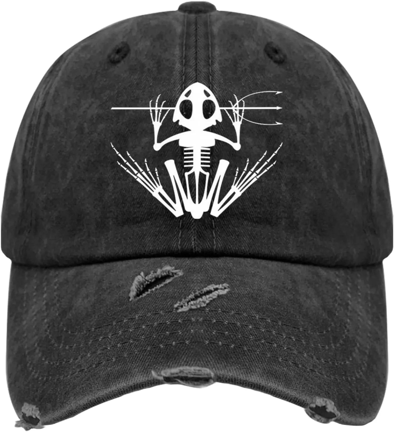 Navy Seal Bone Frog Hat for Mens Washed Distressed Baseball Cap Vintage Washed Dad Hats Quick Dry, Allblack