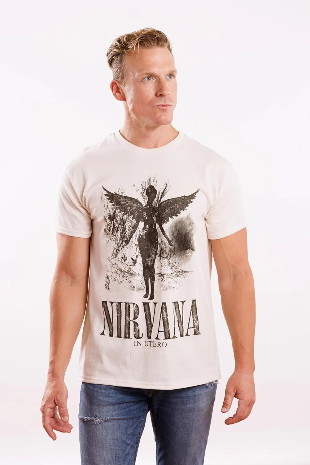 Nirvana in Utero Distressed Logo Adult Short Sleeve T Shirt 90s Grunge Music Vintage Style Graphic Tees
