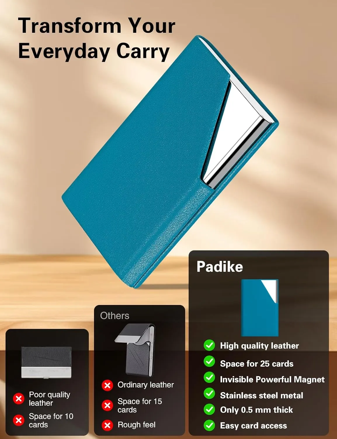 Padike Business Card Holder, Upgraded Leather Business Card Case Pocket Card Holders for Men or Women, Metal Slim Name Card Holder RFID Blocking Business Card Carrier with Magnetic Closure(Y-TQ)