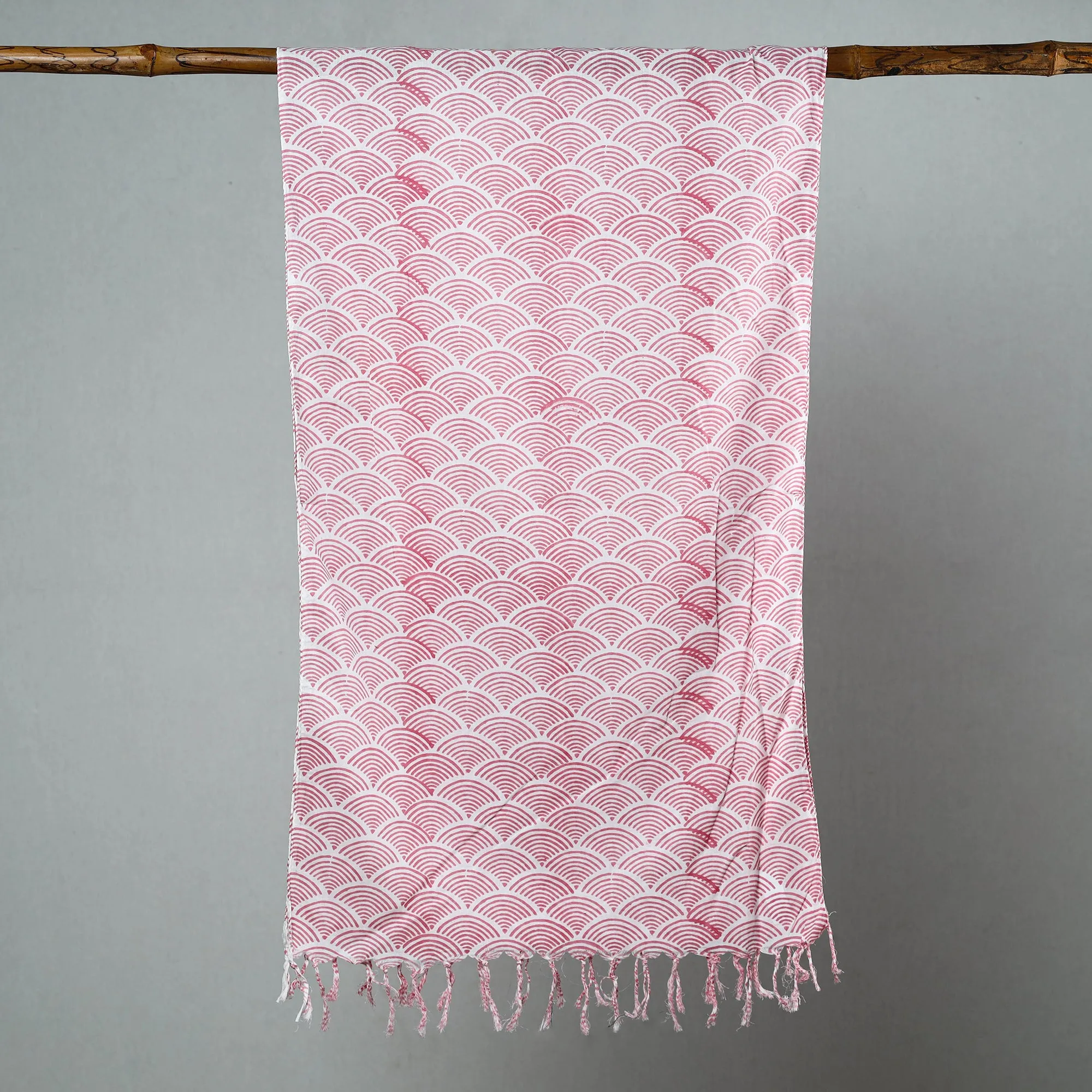 Pink - Sanganeri Block Printed Cotton Stole with Tassels 241