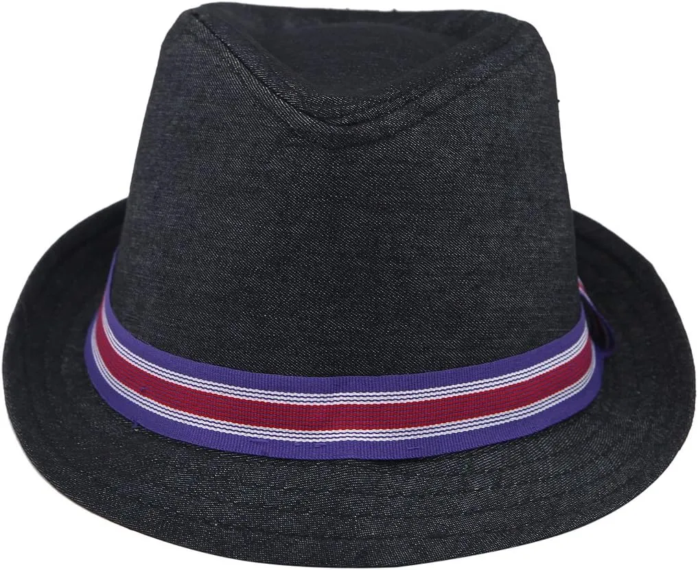 Premium Jeans Fabric Striped Band Fedora Hat - Diff Colors