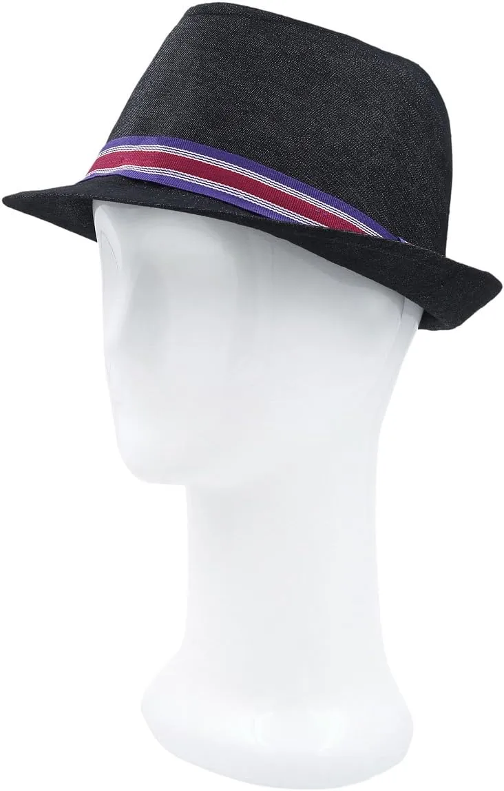 Premium Jeans Fabric Striped Band Fedora Hat - Diff Colors