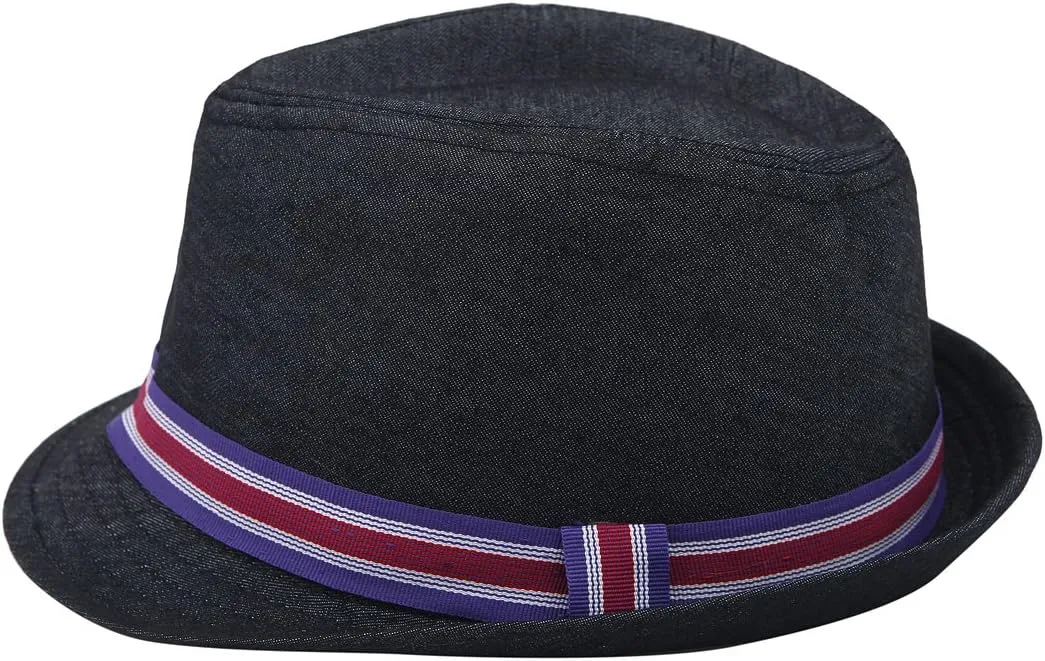 Premium Jeans Fabric Striped Band Fedora Hat - Diff Colors