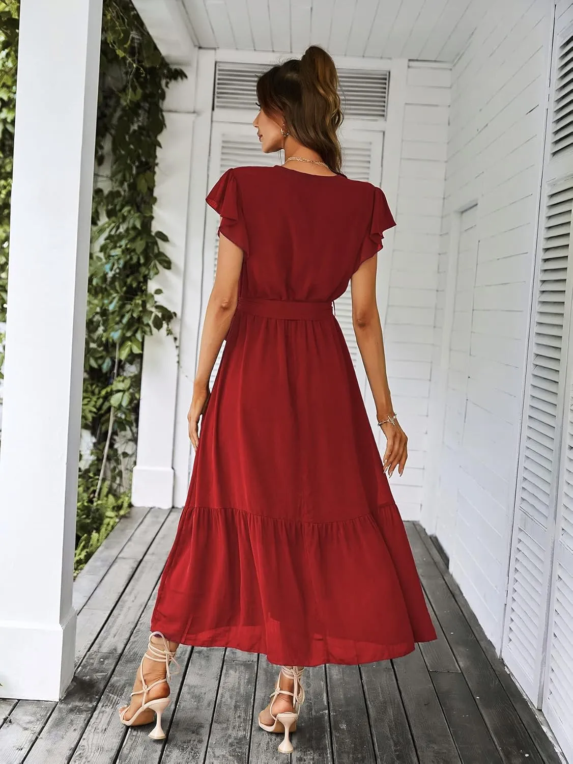 PRETTYGARDEN Women's Summer Floral Boho Maxi Dress Wrap Short Sleeve V Neck Ruffle A-Line Flowy Wedding Guest Long Dresses