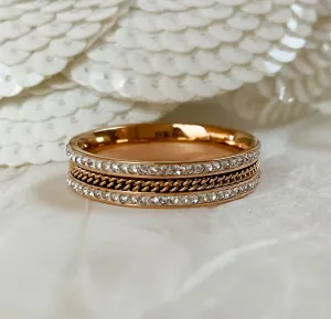 Rose Gold Plated Stainless Steel & Cubic Zirconia Ring