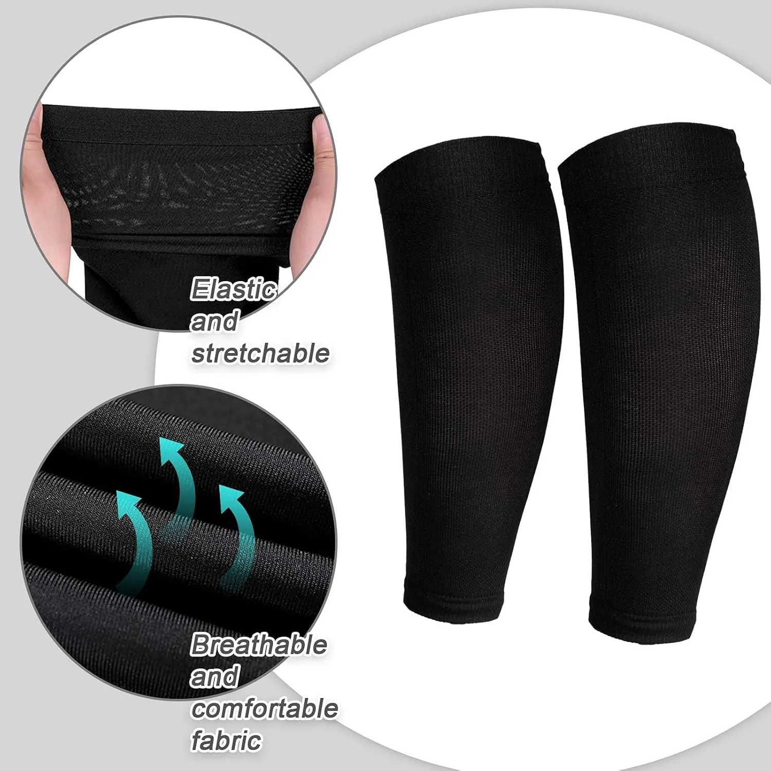 SATINIOR 4 Pairs Calf Compression Sleeve Leg Compression Sock Calf and Shin Support Relieve Calf Pain for Men Women Youth for Running, Cycling, Walking Black, White, Gray, Blue, Large