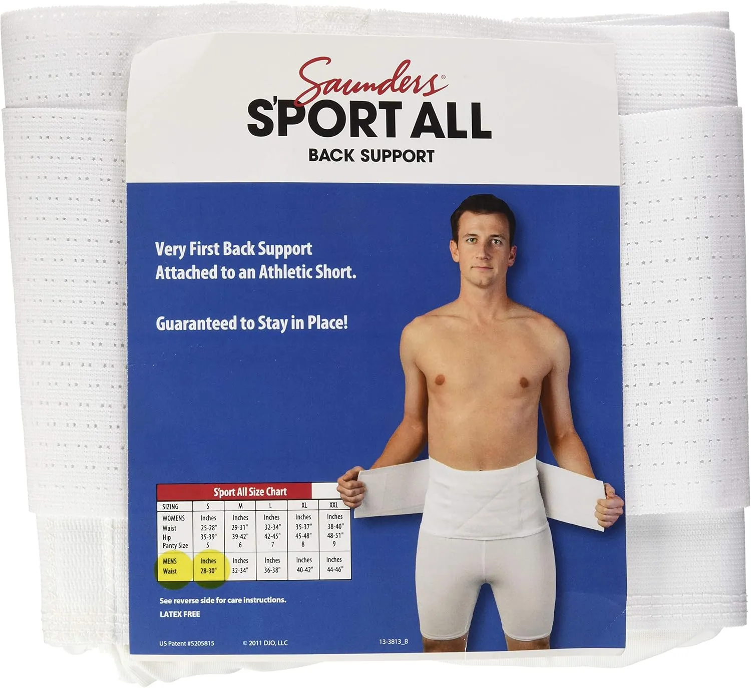 Saunders S'port All Back Support with White Compression Shorts: Men's, Small (Waist: 28" - 30")