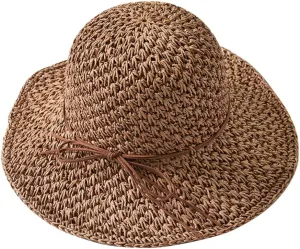 SIQITECHNO Womens Straw Sun Hat Summer Wide Brim Floppy Beach Straw Hat UPF 50  Packable Womens Travel Fedora Cap