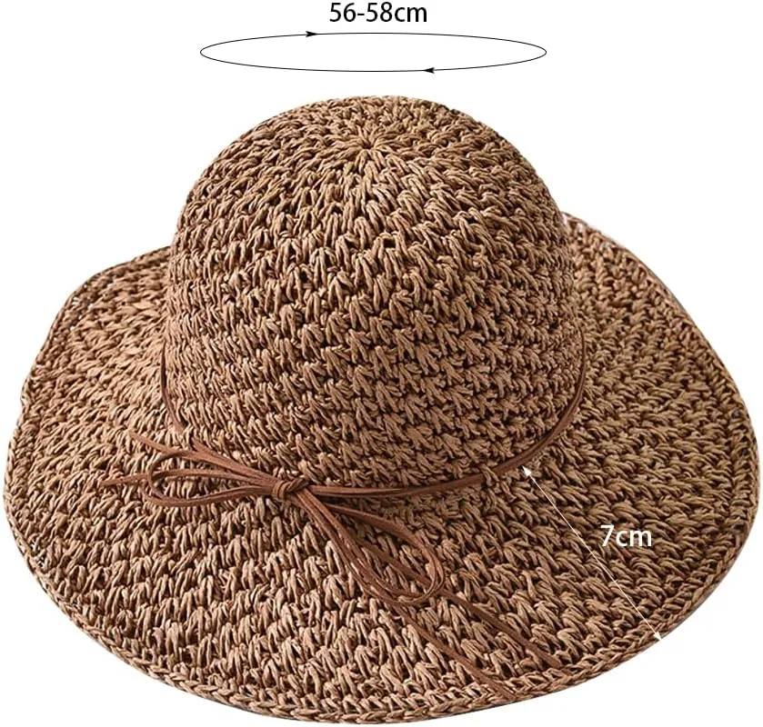SIQITECHNO Womens Straw Sun Hat Summer Wide Brim Floppy Beach Straw Hat UPF 50  Packable Womens Travel Fedora Cap